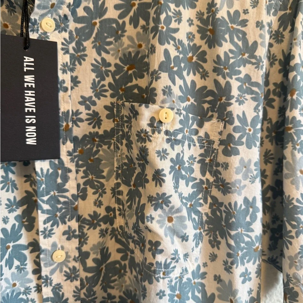Ezekiel Blue and White Floral Button Down Shirt-size L- NWT - Picture 6 of 11